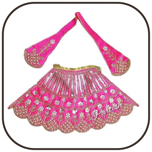 Partish MATA Rani Dress 6 Inches (Pack of 3) l Lehanga Patka with Embroidery Work l Poshak for Durga MATA Devi Ji for Navratri Special (E) - Image 3