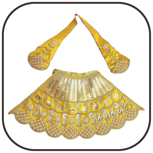 Partish MATA Rani Dress 6 Inches (Pack of 3) l Lehanga Patka with Embroidery Work l Poshak for Durga MATA Devi Ji for Navratri Special (E) - Image 2