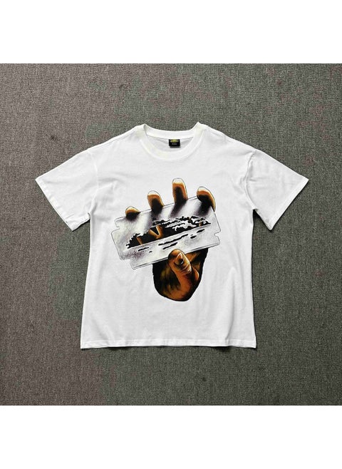 Mens CORTEIZ Tees Summer Casual Print Loose Fit White