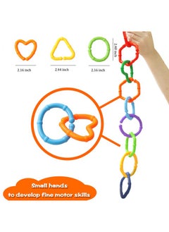 RAINBOW TOYFROG RAINBOW TOYFROG Baby Links Rings - 35 Geometric Linking Chains Ring Toys for Baby - Safe Infant Toys for Teething and Sensory Development - Car Seat & Stroller Toys for Infants & Toddlers  - Image 4