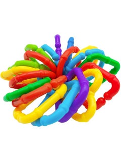 RAINBOW TOYFROG RAINBOW TOYFROG Baby Links Rings - 35 Geometric Linking Chains Ring Toys for Baby - Safe Infant Toys for Teething and Sensory Development - Car Seat & Stroller Toys for Infants & Toddlers  - Image 1