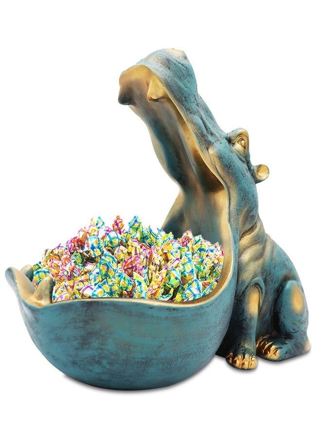 aboxoo Hippo Statue,Large Hippopotamus Figurine Home Sculpture with Resin, Hippo Candy Jar, Candy Dish Bowl for Office Desk, Key Bowl for Entryway Table,Container Storage Art Decor Box(Dark Blue) - Image 1