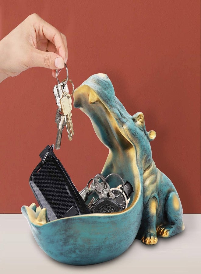 aboxoo Hippo Statue,Large Hippopotamus Figurine Home Sculpture with Resin, Hippo Candy Jar, Candy Dish Bowl for Office Desk, Key Bowl for Entryway Table,Container Storage Art Decor Box(Dark Blue) - Image 5