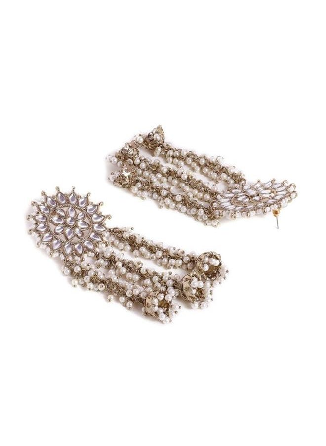 Priyaasi Ethnic Women White Brass Earrings with pattern and secured with Post and Back closure and styled in ideal for Ethnic moments — perfect for fashion-forward occasions.  - Image 3