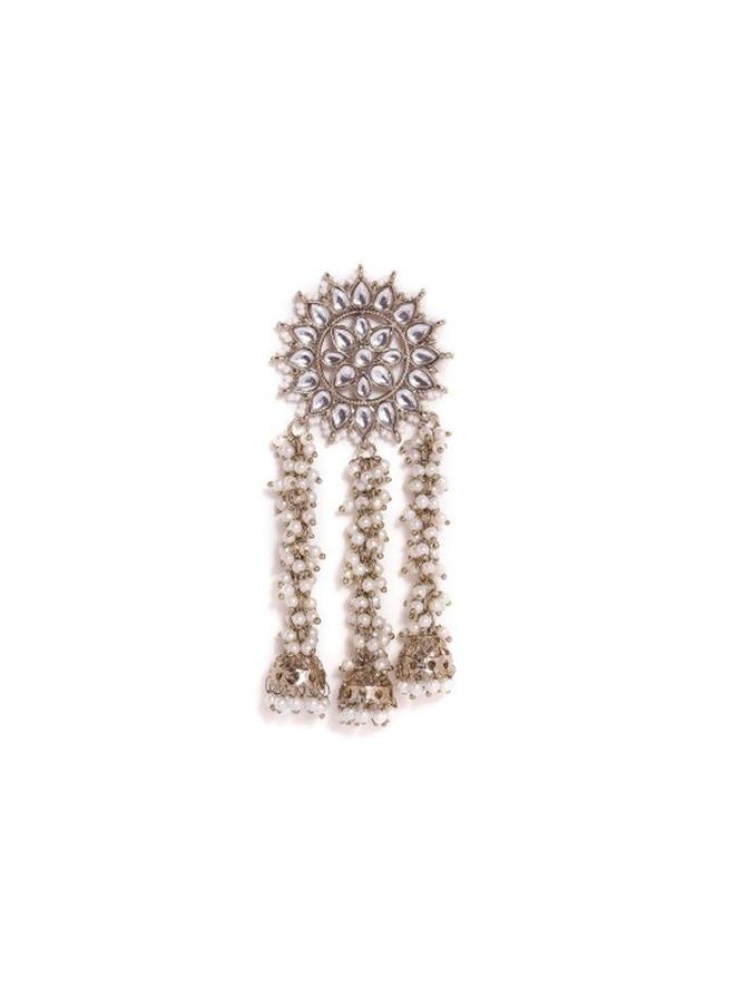 Priyaasi Ethnic Women White Brass Earrings with pattern and secured with Post and Back closure and styled in ideal for Ethnic moments — perfect for fashion-forward occasions.  - Image 4