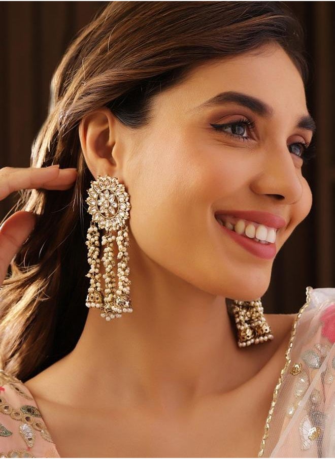 Priyaasi Ethnic Women White Brass Earrings with pattern and secured with Post and Back closure and styled in ideal for Ethnic moments — perfect for fashion-forward occasions.  - Image 5