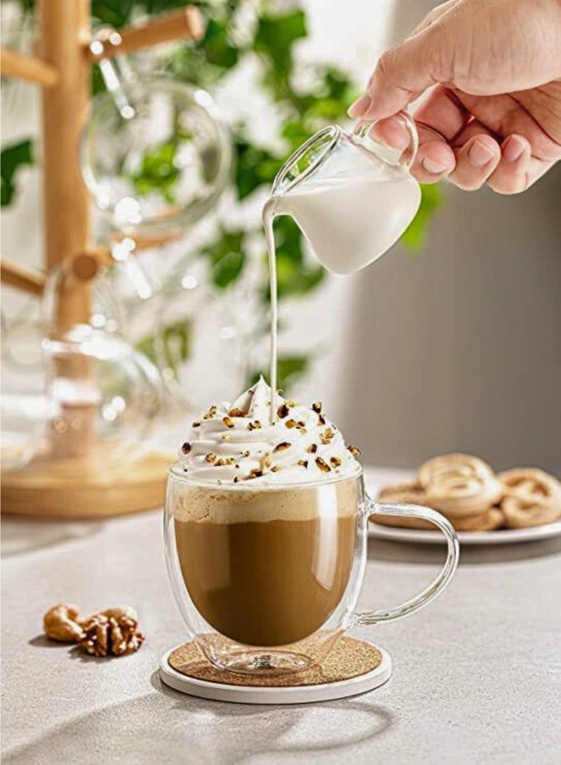 1 تشيس أكواب زجاجية مزدوجة الجدار - طقم من قطعتين | أكواب إسبرسو وقهوة وشاي معزولة سعة ١٥٠ مل بمقبض | زجاج بوروسيليكات مقاوم للحرارة - Image 4