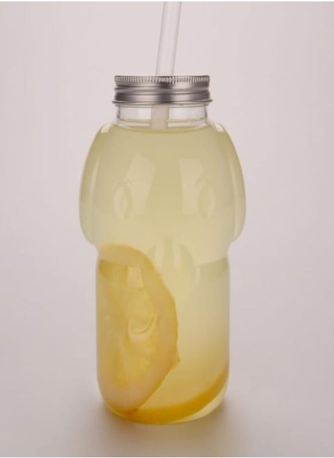 Acrylic Cup with Straw, Juice and Drinks for Kids and Adults, Clear Acrylic Cup, Disposable Straw,with two lids 500ml Capacity (Elephant shape)