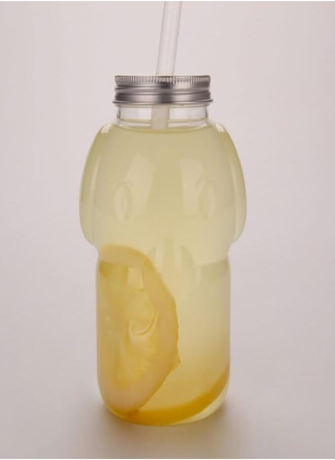 Acrylic Cup with Straw, Juice and Drinks for Kids and Adults, Clear Acrylic Cup, Disposable Straw,with two lids 500ml Capacity (Elephant shape)