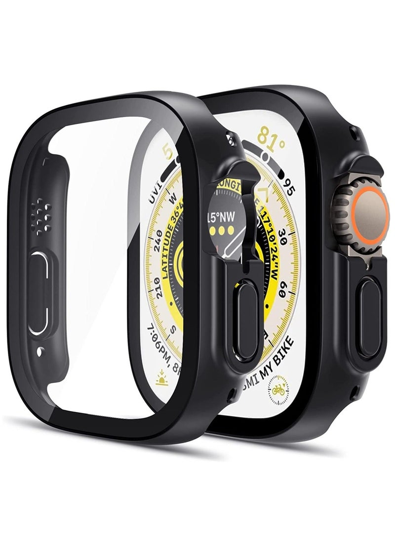 Tempered Glass Hard PC Case Compatible with Apple Watch Ultra 49mm Screen Protector, [9H Hardness] [HD Clear] [Touch Sensitive] Full Protection Case for iWatch Ultra,Black(2 Pack) - Image 1