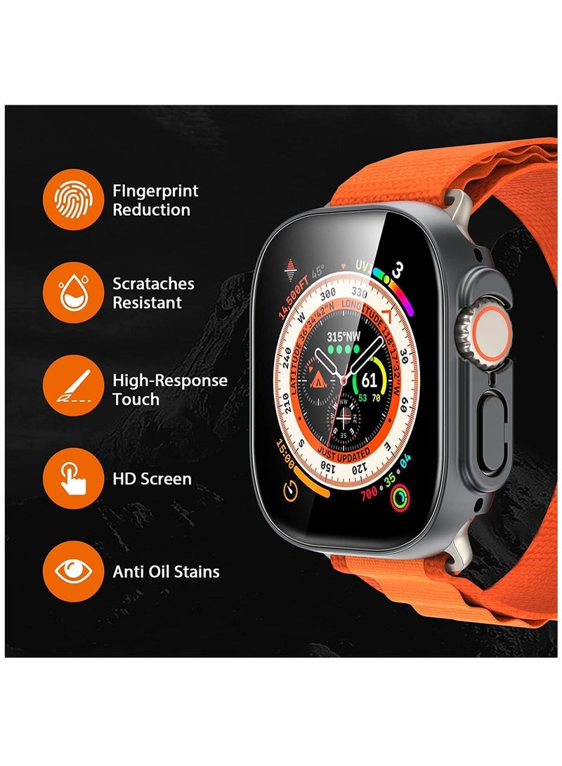 Tempered Glass Hard PC Case Compatible with Apple Watch Ultra 49mm Screen Protector, [9H Hardness] [HD Clear] [Touch Sensitive] Full Protection Case for iWatch Ultra,Black(2 Pack) - Image 2