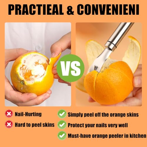 GZMAISULEE Stainless Steel Orange Peeler Easy and Quick Peeling Long Handle Orange Citrus Peeler Tool Triangle Shovel and Serrated Shovel Orange Peeler Creative Kitchen Gadgets - Image 4