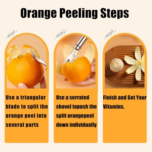 GZMAISULEE Stainless Steel Orange Peeler Easy and Quick Peeling Long Handle Orange Citrus Peeler Tool Triangle Shovel and Serrated Shovel Orange Peeler Creative Kitchen Gadgets - Image 5