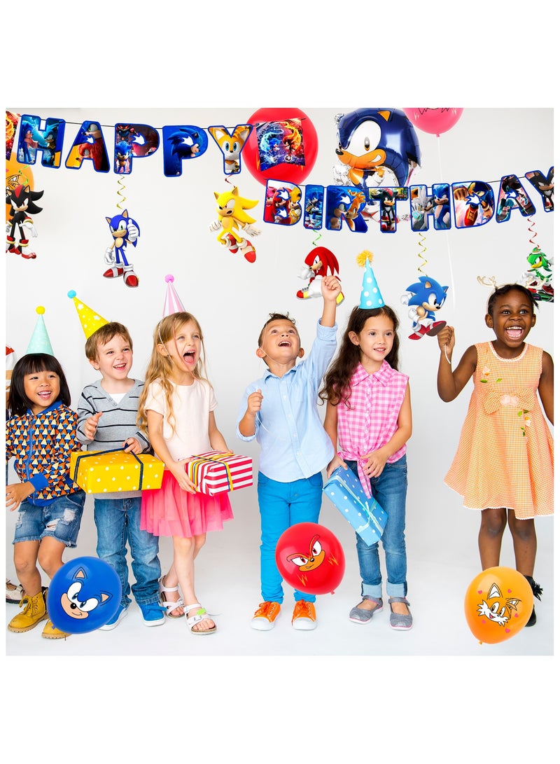 ILovhaprty Sonic Birthday Party Supplies, 35 Pcs Sonic Party Decorations Set - Sonic Birthday Decorations Banners Tablecloth & Sonic Balloons Cake Toppers and Other Sonic Party Supplies for Boys/Girls/Kids - Image 5