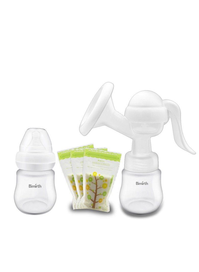 Bimirth Manual Silicone Breast Pump With Adjustable Suction With 1 Feeding Bottle，3 Breastmilk Bag  - Image 2