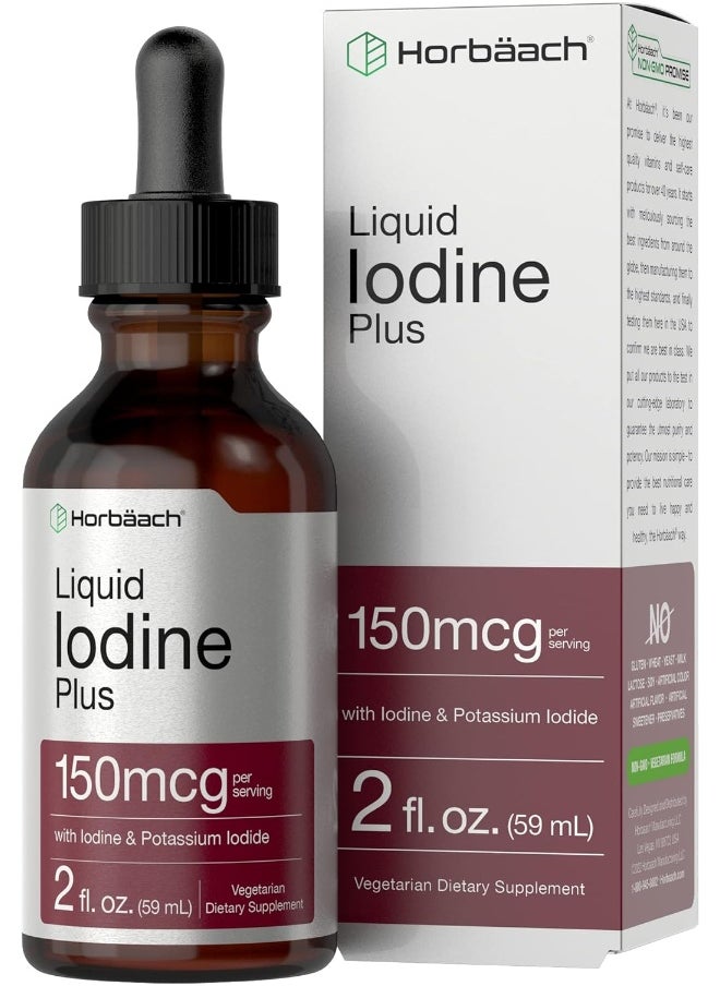 Horbaach - Liquid Iodine Solution Drops | 2 Fl Oz | 150 Mcg | Iodine & Potassium Iodine Supplement | Vegetarian, Non-Gmo, Gluten Free Liquid Tincture | By Horbaach - Image 1