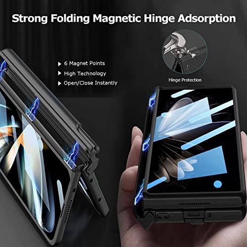 NINKI for Samsung Galaxy Z Fold 4 Case with Screen Protector,S Pen Holder & Strap & Stand & Hinge Protection Full Body Military Grade Shockproof Cover Case for Samsung Galaxy Fold 4 Carbon Fiber - Image 5