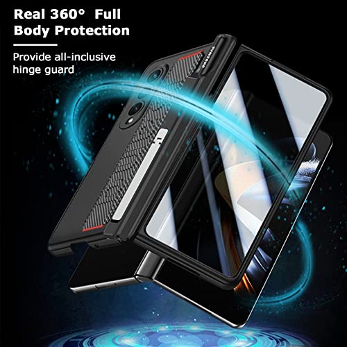 NINKI for Samsung Galaxy Z Fold 4 Case with Screen Protector,S Pen Holder & Strap & Stand & Hinge Protection Full Body Military Grade Shockproof Cover Case for Samsung Galaxy Fold 4 Carbon Fiber - Image 2