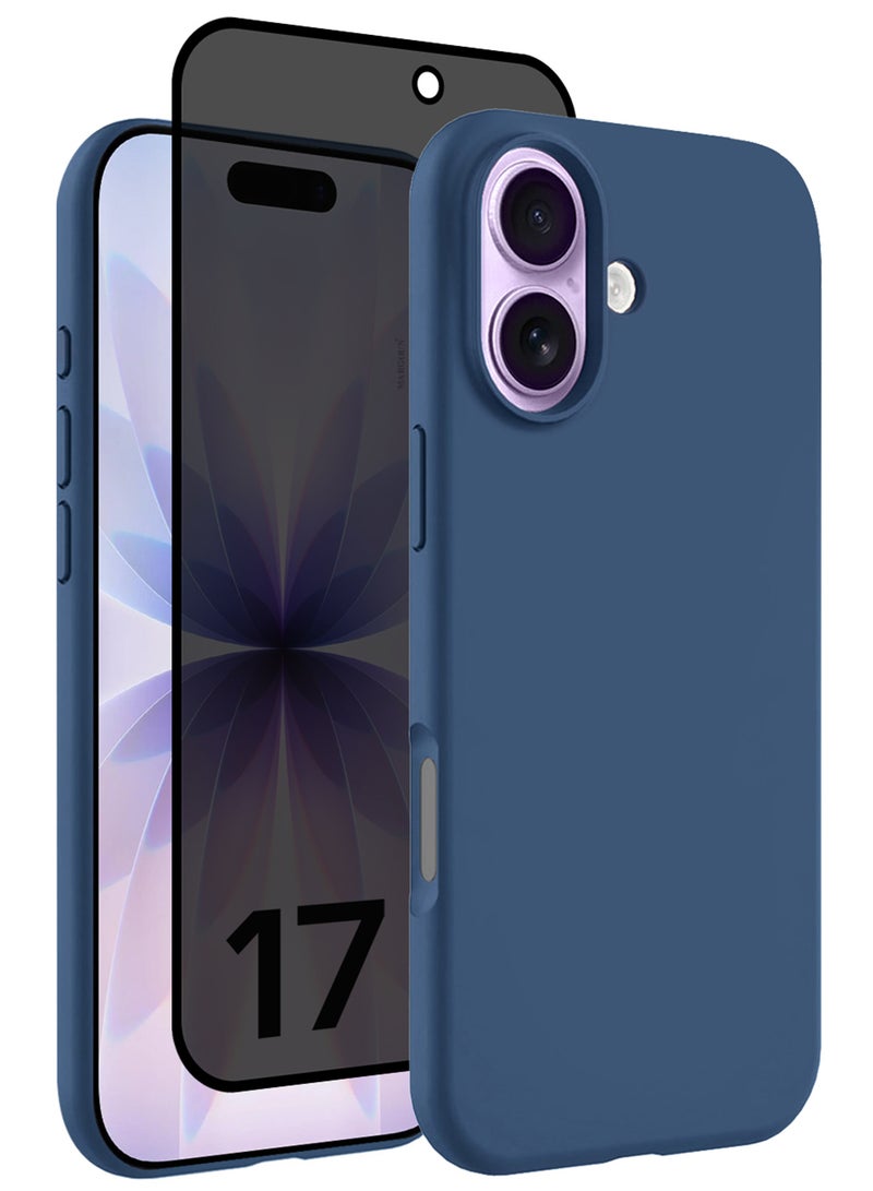 CATANES 2 Packs Silicone Protective Phone Case for iPhone 17 - Soft Anti-Scratch Microfiber Lining Ultra Slim Drop Protection Phone Cover with Privacy Screen Protector - Blue - Image 1