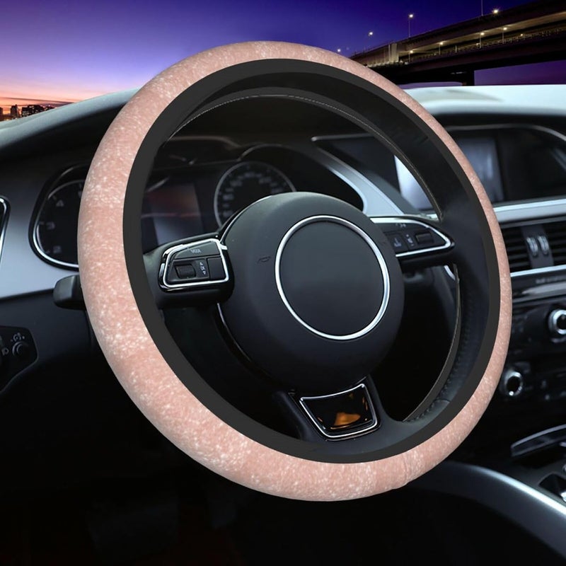 Car Steering Wheel Cover for Women Men, Non-Slip Breathable Steering Wheel, White Marble Rose Gold Ombre Glitter Steering Wheel Protector, Car Accessories - Image 1