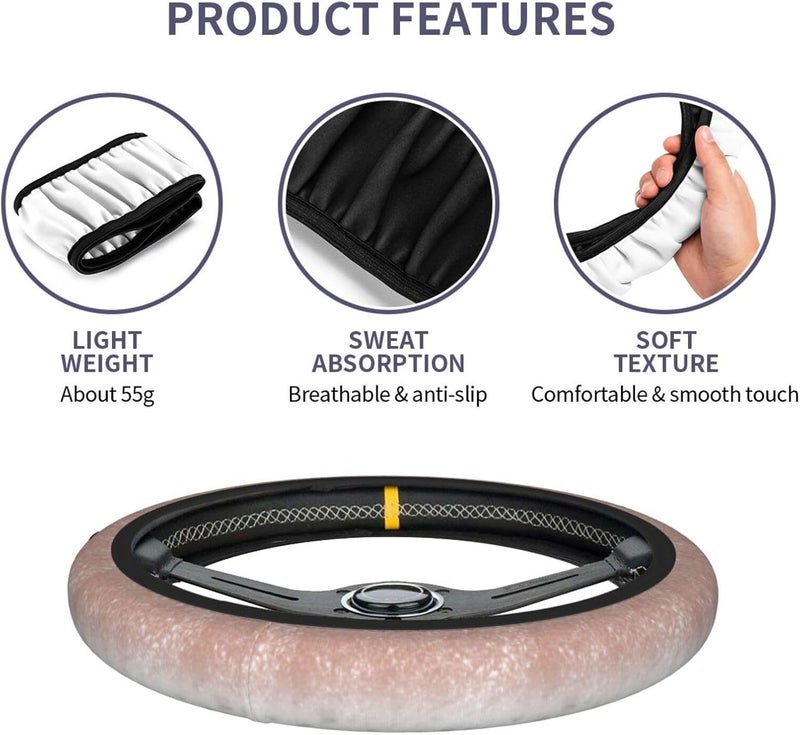 Car Steering Wheel Cover for Women Men, Non-Slip Breathable Steering Wheel, White Marble Rose Gold Ombre Glitter Steering Wheel Protector, Car Accessories - Image 5