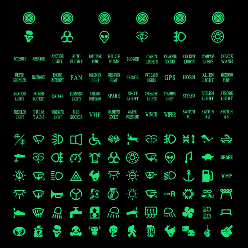 TOMALL 132pcs Centre Console Switch Luminous Stickers for Car Night Safety Luminous Decals Circuit Panel Label Glow in The Dark Accessories for Boat Trailer Car Headlight Control GPS - Image 1