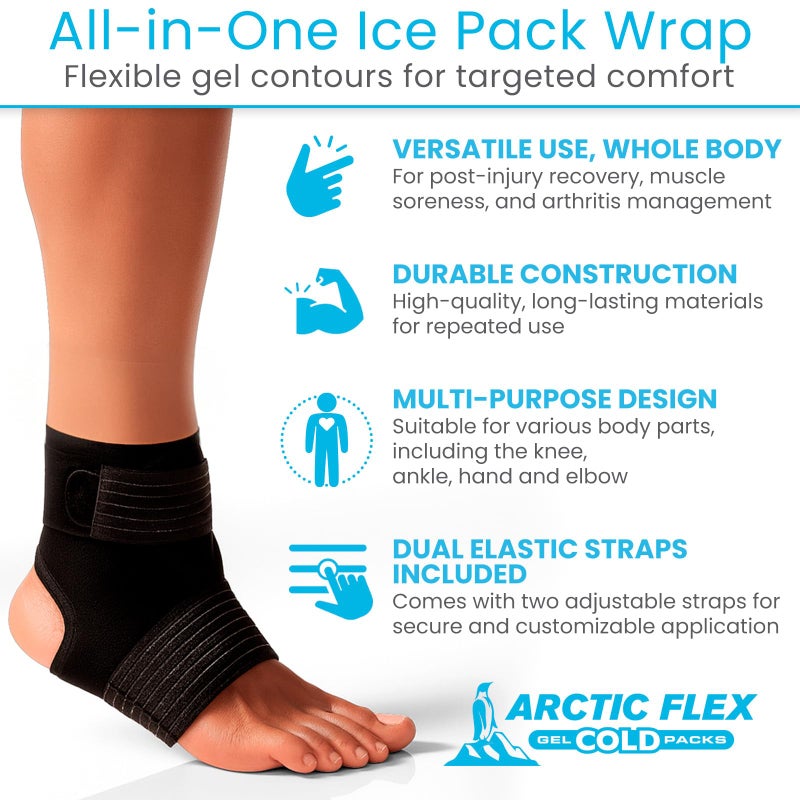 Arctic Flex Multi-Purpose Ice Pack Wrap - Reusable Gel Ice Packs for Ankle Injuries, Hot & Cold Compression Therapy for Pain Relief, Plantar Fasciitis, Achilles Tendonitis, Knee, Elbow & Hand Pain - Image 2