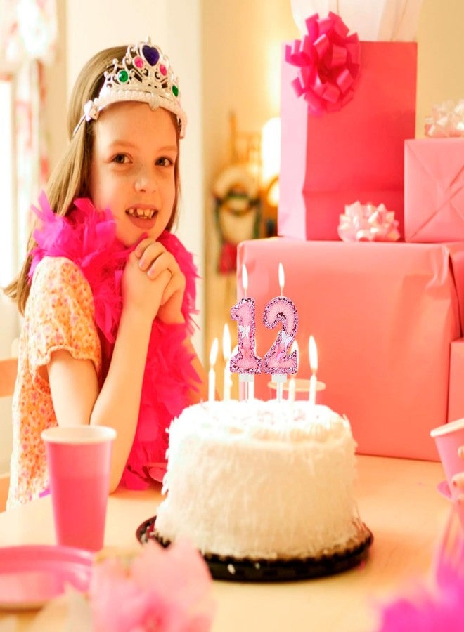 Dephnes Birthday Numbers 12 Candles, Pink Sequin Wedding Numbers Candle Flashing Butterfly Birthday Cake Toppers for Girls Women Anniversary Celebration Party Decorations - Image 3