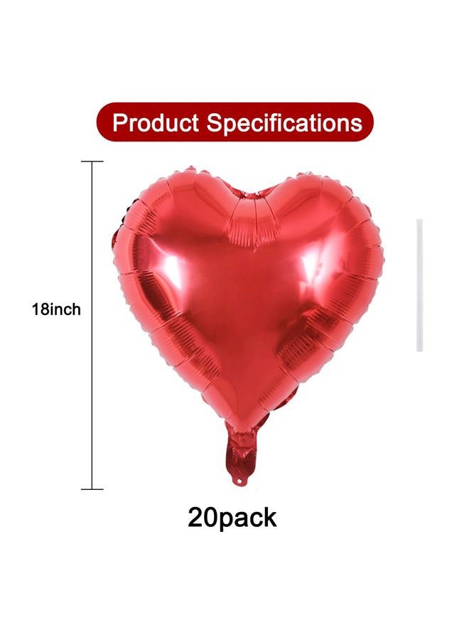 BEISHIDA 20 Pcs Heart Balloons 18 inch Metal Red Heart Shape Foil Balloons Neutral Love Balloon for Proposal Marriage,Valentines Day, Brithday Decorations - Image 2