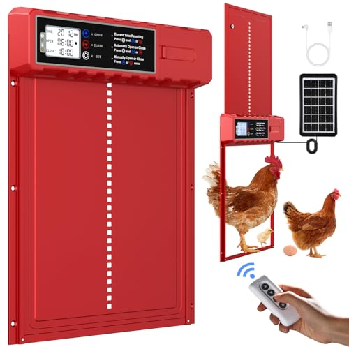 FabStyl Automatic Chicken Coop Door Solar Powered with XL Large Size 108x 142 Red Auto Chicken Door Design with USBC Charging 3 Modes AntiPinch Aluminum Alloy Weather Proof - Image 1