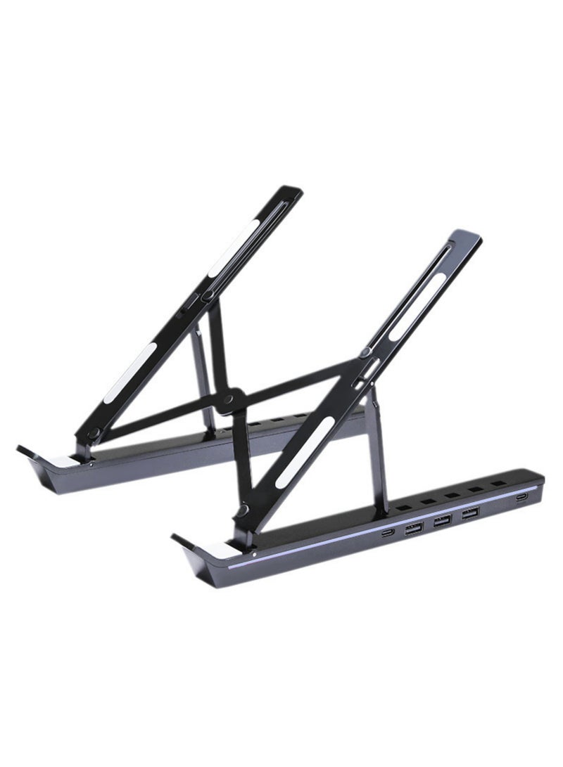 Rock Pow Adjustable Height Laptop Stand with Multiple USB USB-A 3.0 and USB-C 2.0 Hub Adjustable Aluminium Laptop Stand Foldable Desktop Holder  - Image 1