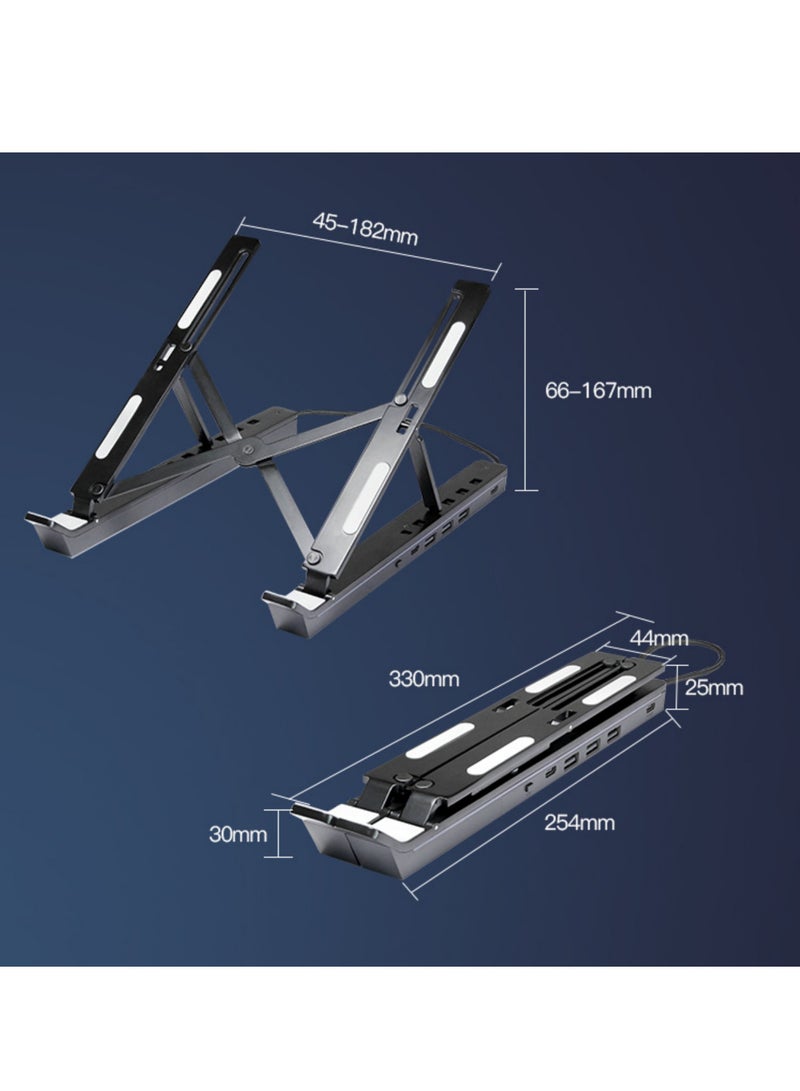 Rock Pow Adjustable Height Laptop Stand with Multiple USB USB-A 3.0 and USB-C 2.0 Hub Adjustable Aluminium Laptop Stand Foldable Desktop Holder  - Image 4