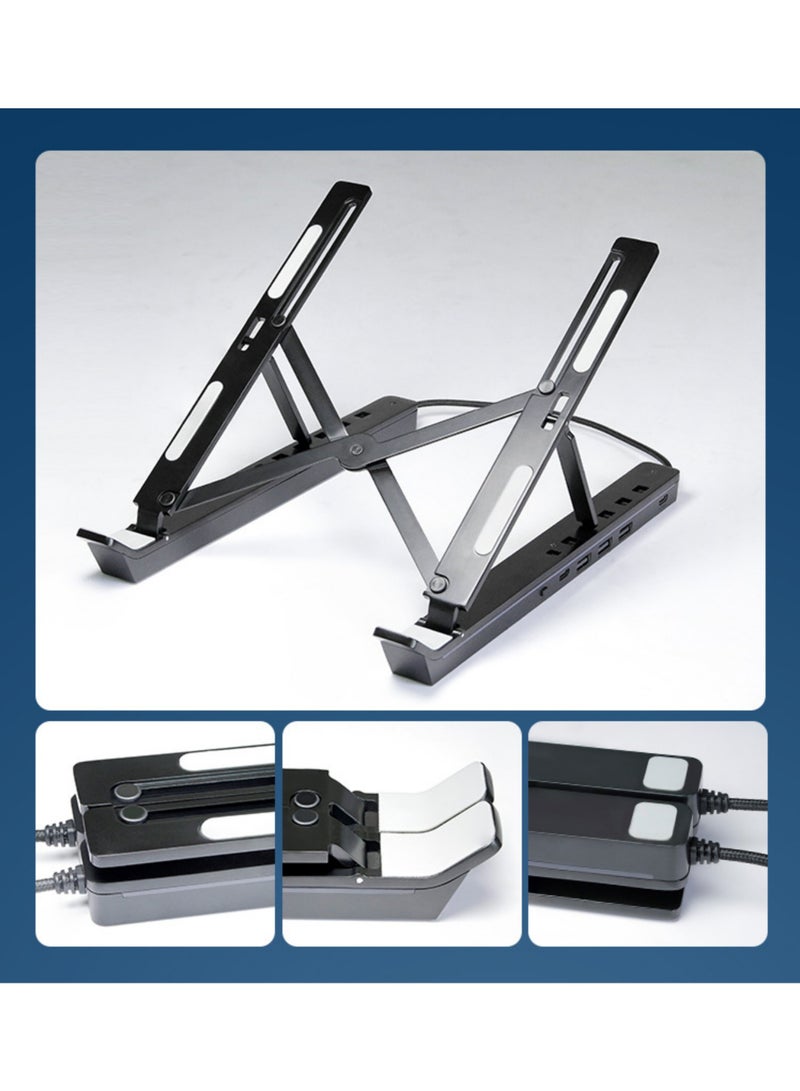 Rock Pow Adjustable Height Laptop Stand with Multiple USB USB-A 3.0 and USB-C 2.0 Hub Adjustable Aluminium Laptop Stand Foldable Desktop Holder  - Image 3