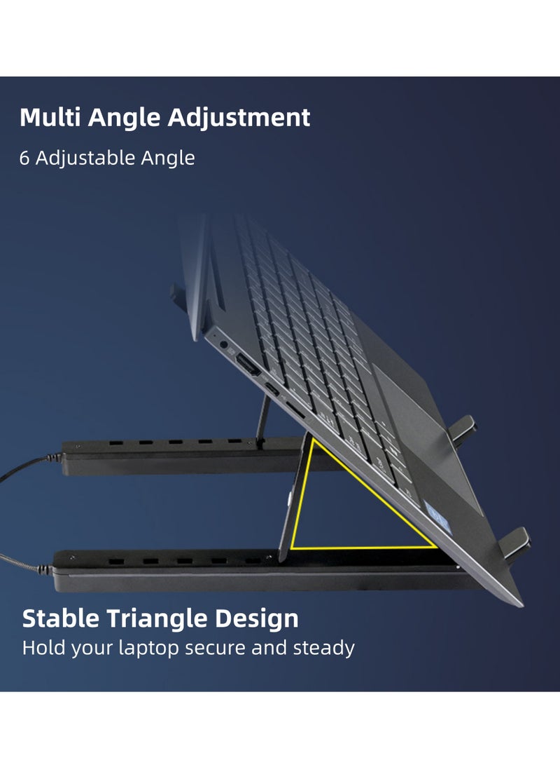 Rock Pow Adjustable Height Laptop Stand with Multiple USB USB-A 3.0 and USB-C 2.0 Hub Adjustable Aluminium Laptop Stand Foldable Desktop Holder - Image 2