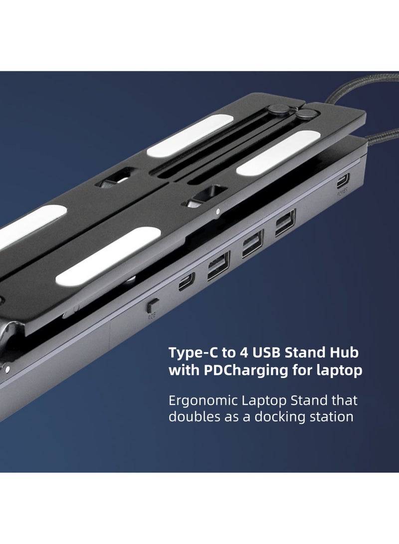 Rock Pow Adjustable Height Laptop Stand with Multiple USB USB-A 3.0 and USB-C 2.0 Hub Adjustable Aluminium Laptop Stand Foldable Desktop Holder - Image 3
