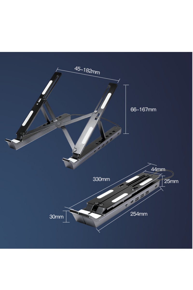 Rock Pow Adjustable Height Laptop Stand with Multiple USB USB-A 3.0 and USB-C 2.0 Hub Adjustable Aluminium Laptop Stand Foldable Desktop Holder - Image 5
