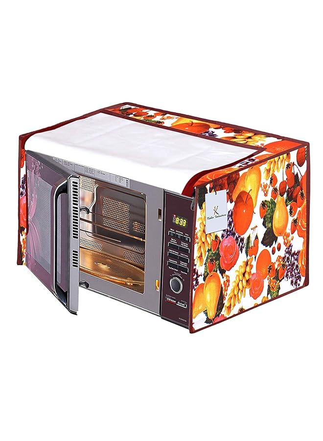 Kuber Industries Fruits Design Pvc Microwave Oven Full Closure Cover For 20 Liter White And Maroon - Image 3
