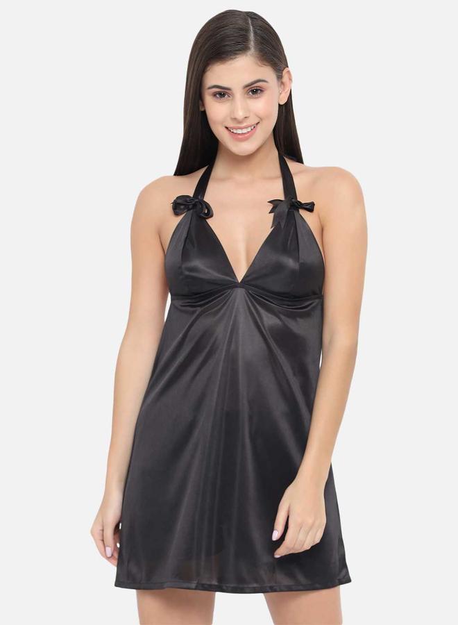 Take Two Solid Halter Neck Babydoll with Bow Detail By Klamotten - Image 3