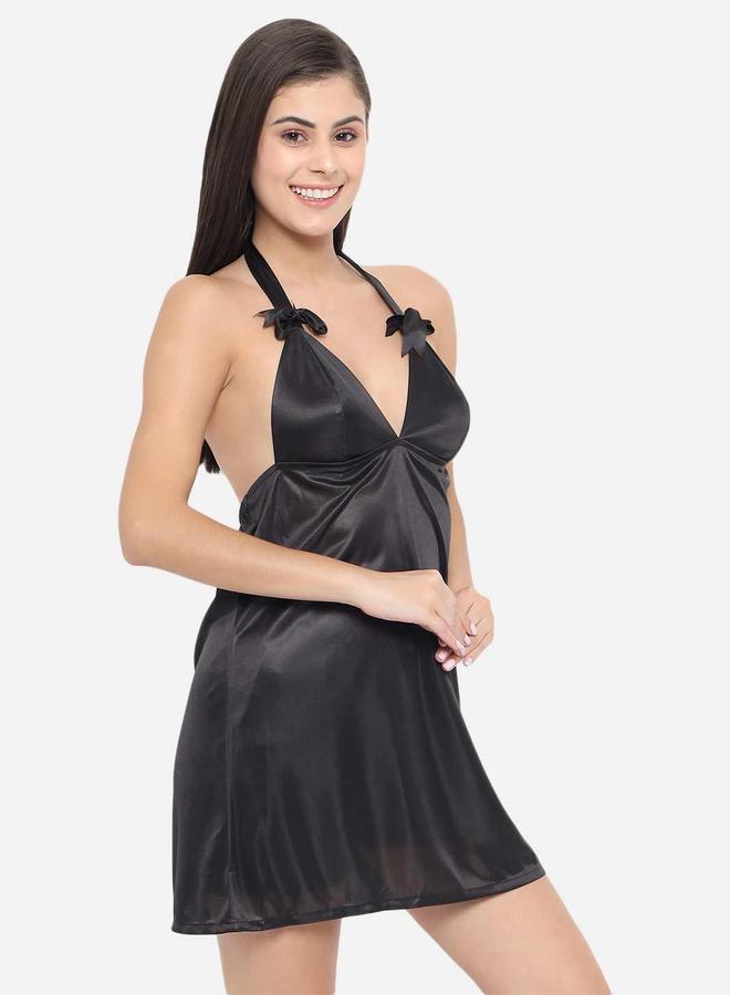 Take Two Solid Halter Neck Babydoll with Bow Detail By Klamotten - Image 5