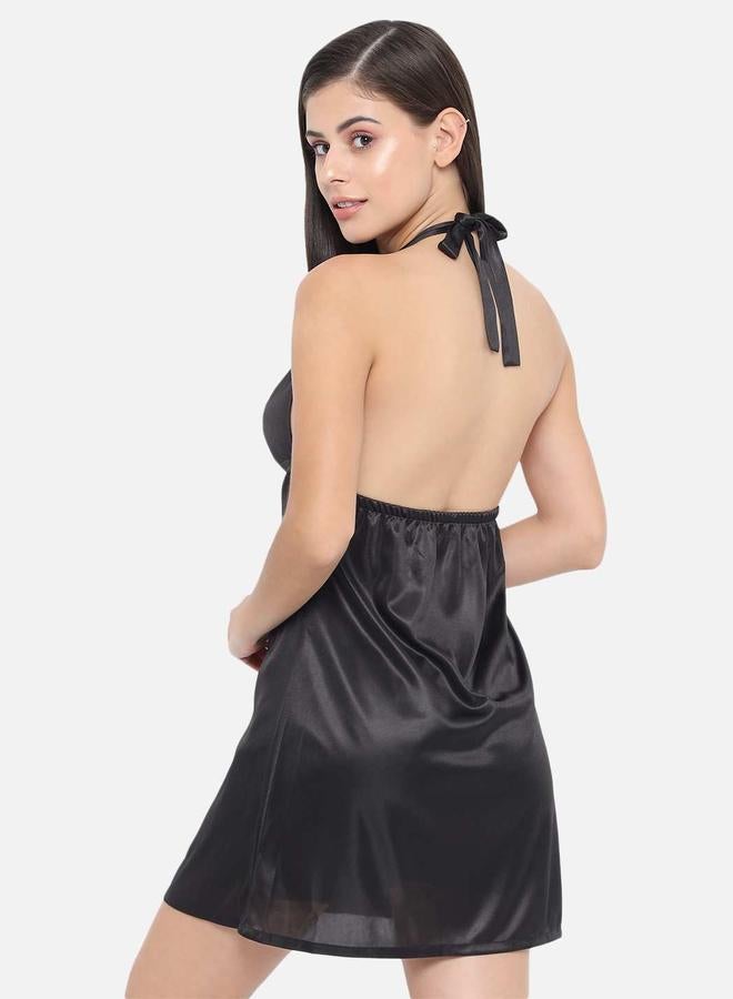 Take Two Solid Halter Neck Babydoll with Bow Detail By Klamotten - Image 1