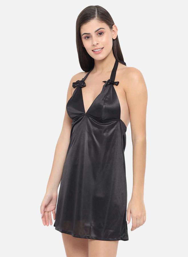 Take Two Solid Halter Neck Babydoll with Bow Detail By Klamotten - Image 4