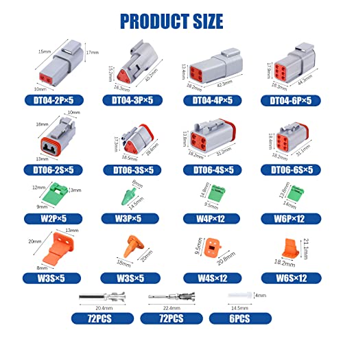 Cedolio 236PCS 5 Set Deutsch DT Connector Kit, 2 3 4 6 Pin Gray Waterproof Electrical Connector with Solid Contact and Seal Plug for Truck, Boat, Off-Road Vehicles, Agriculture, Marine, Motorcycle Wiring. - Image 3