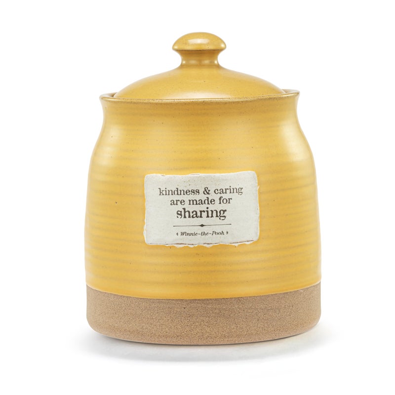 DEMDACO Pooh Classic Yellow Bear Everyday Collection Kindness and Caring Are Made For Sharing Honey Bee Yellow 5.5 x 5.5 Stoneware Cookie Pastry Counter Top Storage Container Jar - Image 1