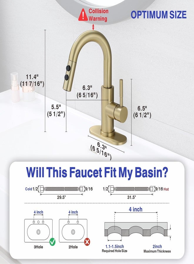 Kablle Bathroom Sink Faucet with Pull Down Sprayer, Brushed Gold Single Handle Pull Out Faucet with Pop-Up Drain, 1 or 3 Hole Laundry Bar Basin Faucet with Deck Plate, KBL-7002BG-CL - Image 5