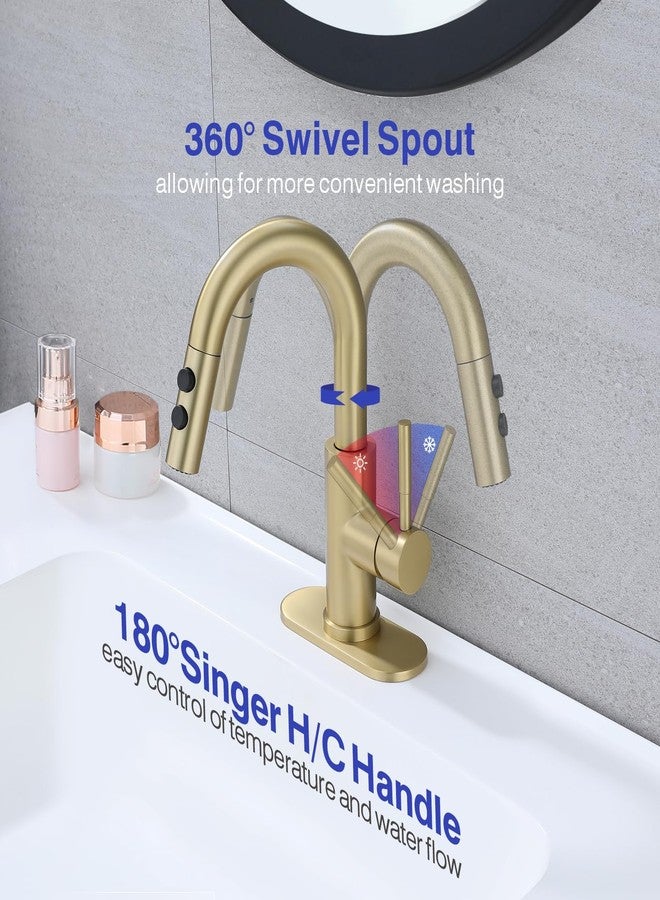 Kablle Bathroom Sink Faucet with Pull Down Sprayer, Brushed Gold Single Handle Pull Out Faucet with Pop-Up Drain, 1 or 3 Hole Laundry Bar Basin Faucet with Deck Plate, KBL-7002BG-CL - Image 3