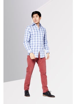 Michael Kors Men Regular Fit Long Sleeve Checkered Dress Shirt, Blue Combo  - Image 4