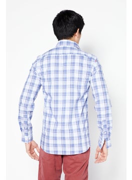 Michael Kors Men Regular Fit Long Sleeve Checkered Dress Shirt, Blue Combo  - Image 2