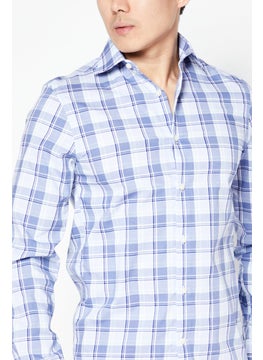 Michael Kors Men Regular Fit Long Sleeve Checkered Dress Shirt, Blue Combo  - Image 3