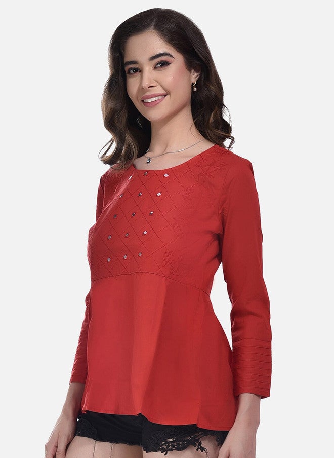 FIMS Pack Of 2 Embellished Round Neck Gathered Cotton Regular Top - Image 3