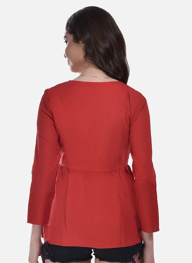 FIMS Pack Of 2 Embellished Round Neck Gathered Cotton Regular Top - Image 5